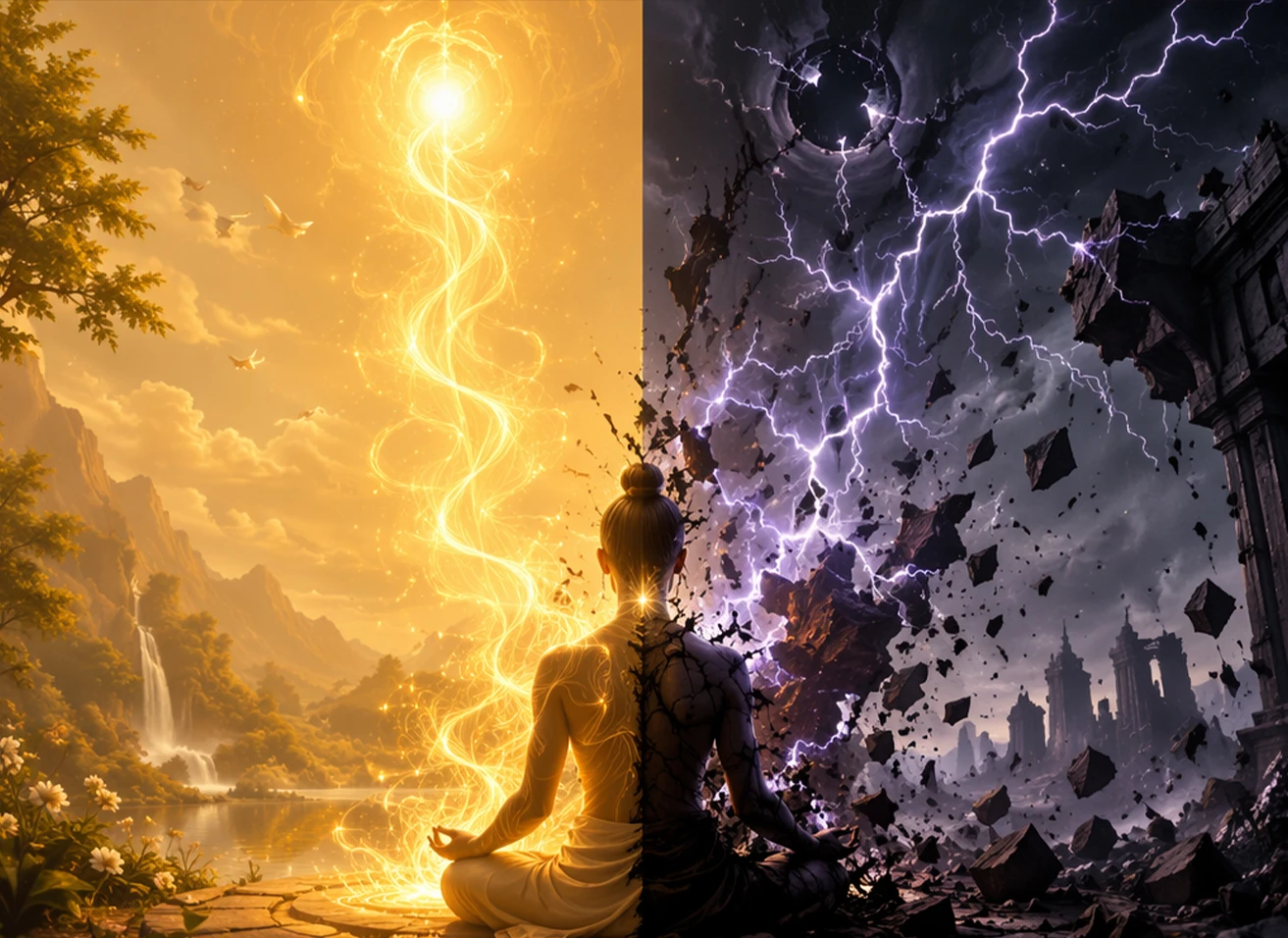 Spiritual seeker meditating on Left-Hand vs Right-Hand Path at Nabatara Institute