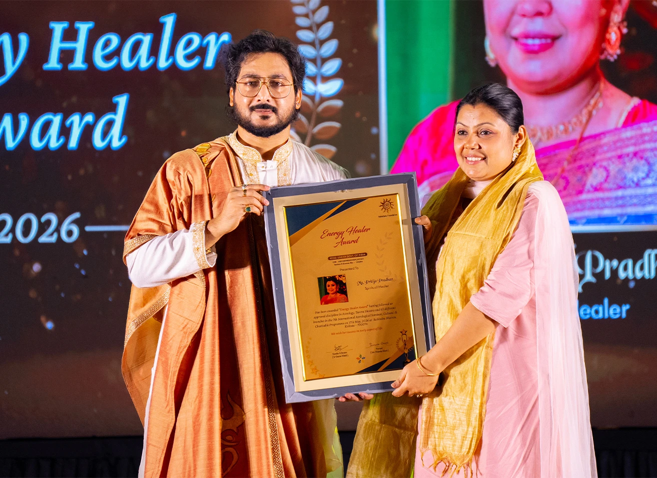 A symbolic representation of Global Recognition Awards honoring dharmic legacy, presented by Nabatara Institute of Astrology.
