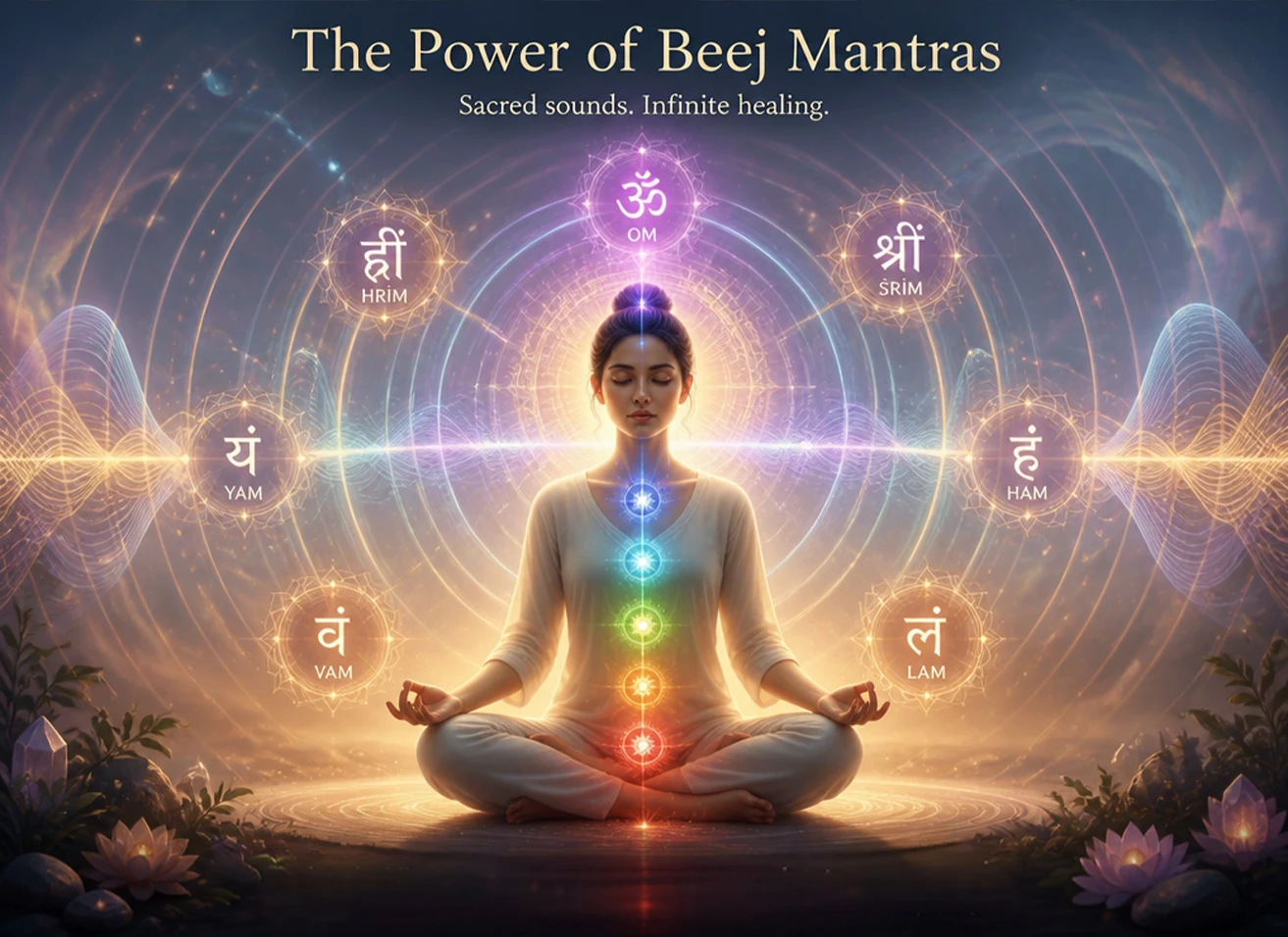 Sacred mantra chanting practice showing sound frequencies and brainwave alteration at Nabatara Institute with traditional Vedic setup